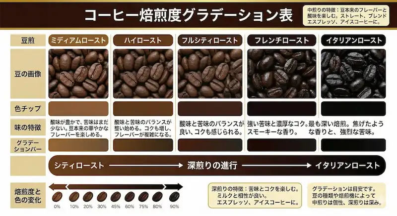 コーヒー焙煎度グラデーション表
